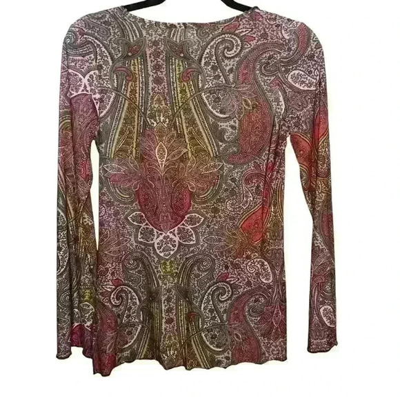 Y2K Paisley Top Bell Sleeves Side Slit Size Small V-Neck - Picture 3 of 4